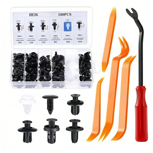 HE26 100PCS Universal Expansion Screw Clips Set, 6 Sizes Automotive Plastic Fastener Kit For Automobiles Mudguard Leaf Plates Door Panel Clip, Car Retainer Clips & Fastener Remover Car Accessories