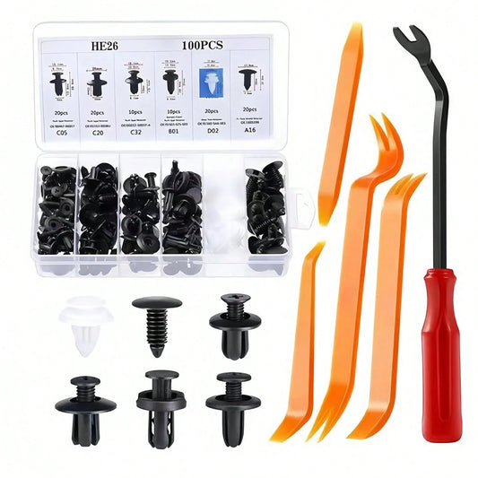 HE26 100PCS Universal Expansion Screw Clips Set, 6 Sizes Automotive Plastic Fastener Kit For Automobiles Mudguard Leaf Plates Door Panel Clip, Car Retainer Clips & Fastener Remover Car Accessories