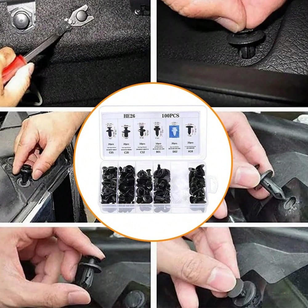 HE26 100PCS Universal Expansion Screw Clips Set, 6 Sizes Automotive Plastic Fastener Kit For Automobiles Mudguard Leaf Plates Door Panel Clip, Car Retainer Clips & Fastener Remover Car Accessories