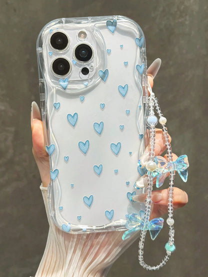 Heart Painted Flat Print Cream Wave Edge With Bracelet Simple Anti-Drop Thickened Phone Protective Case Print Suitable For Ip 17/Ip 17pro/Ip 17promax/Iphone16 XR/7/8 Iphone15Promax/12PROMAX/13PROMAX