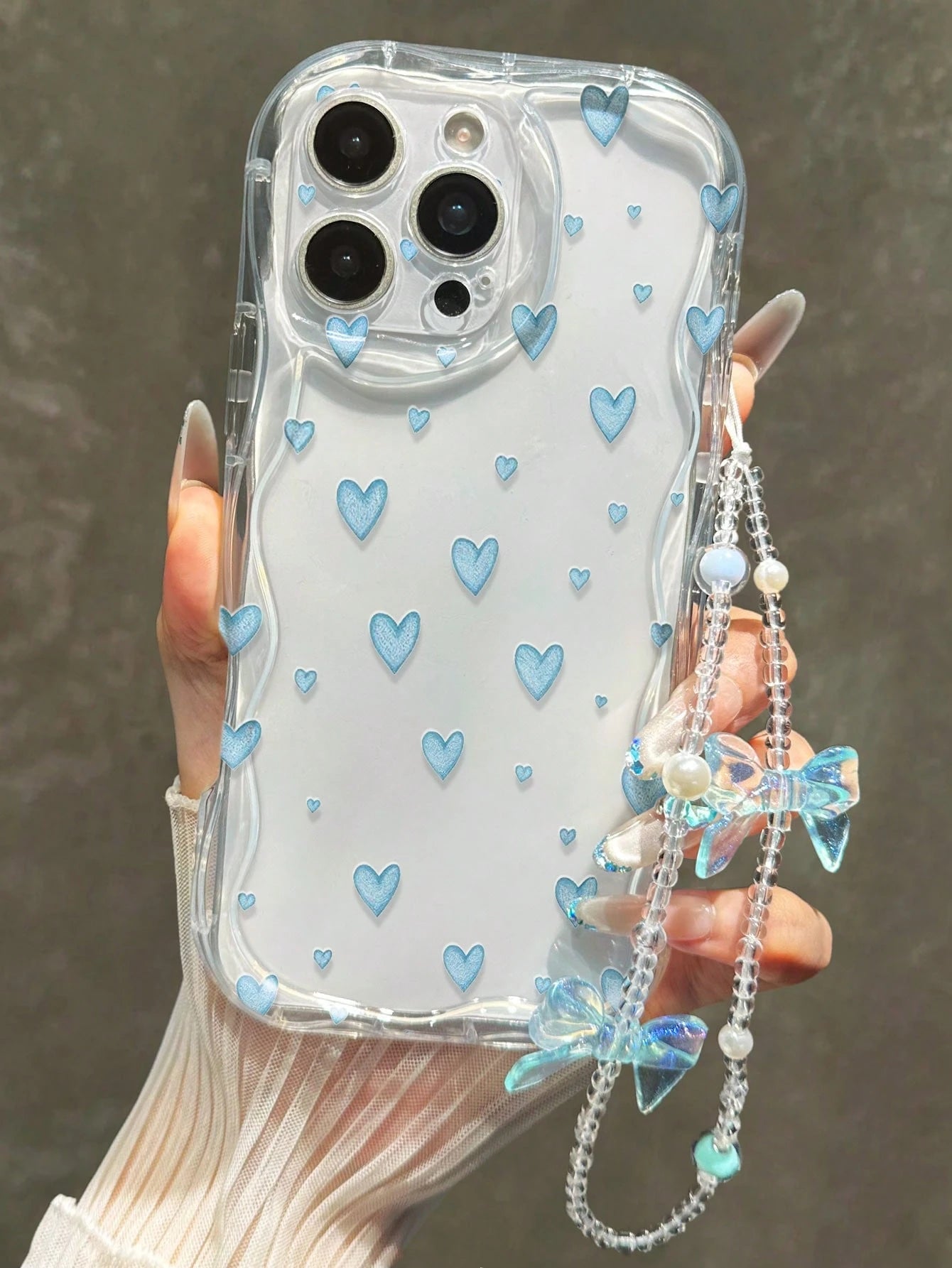 Heart Painted Flat Print Cream Wave Edge With Bracelet Simple Anti-Drop Thickened Phone Protective Case Print Suitable For Ip 17/Ip 17pro/Ip 17promax/Iphone16 XR/7/8 Iphone15Promax/12PROMAX/13PROMAX