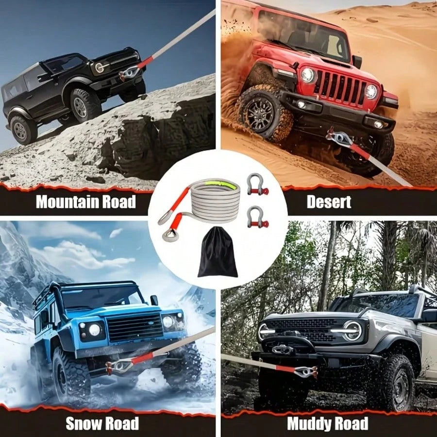 Heavy-Duty Tow Rope, 4.5 Meters/5 Tons (11,000 Lbs) High-Strength Nylon Dynamic Recovery Rope With Bow Buckle And Storage Bag, Suitable For Truck, SUV, And UTVATV Emergency Rescue.