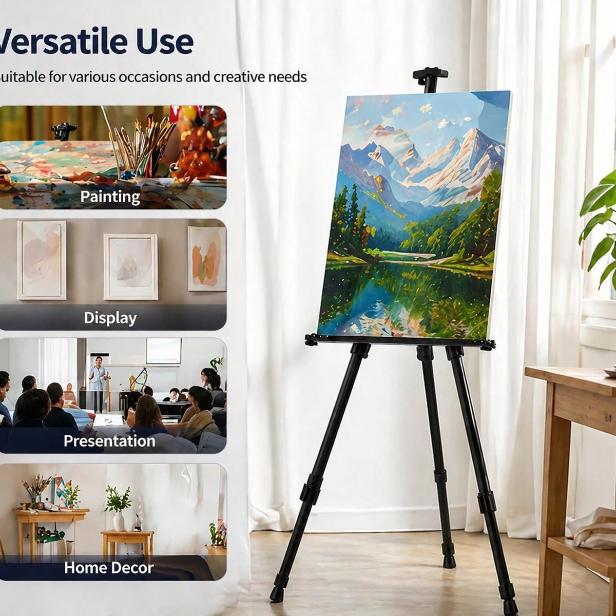 Height Adjustable Floor Metal Easel For Art Creation & Display