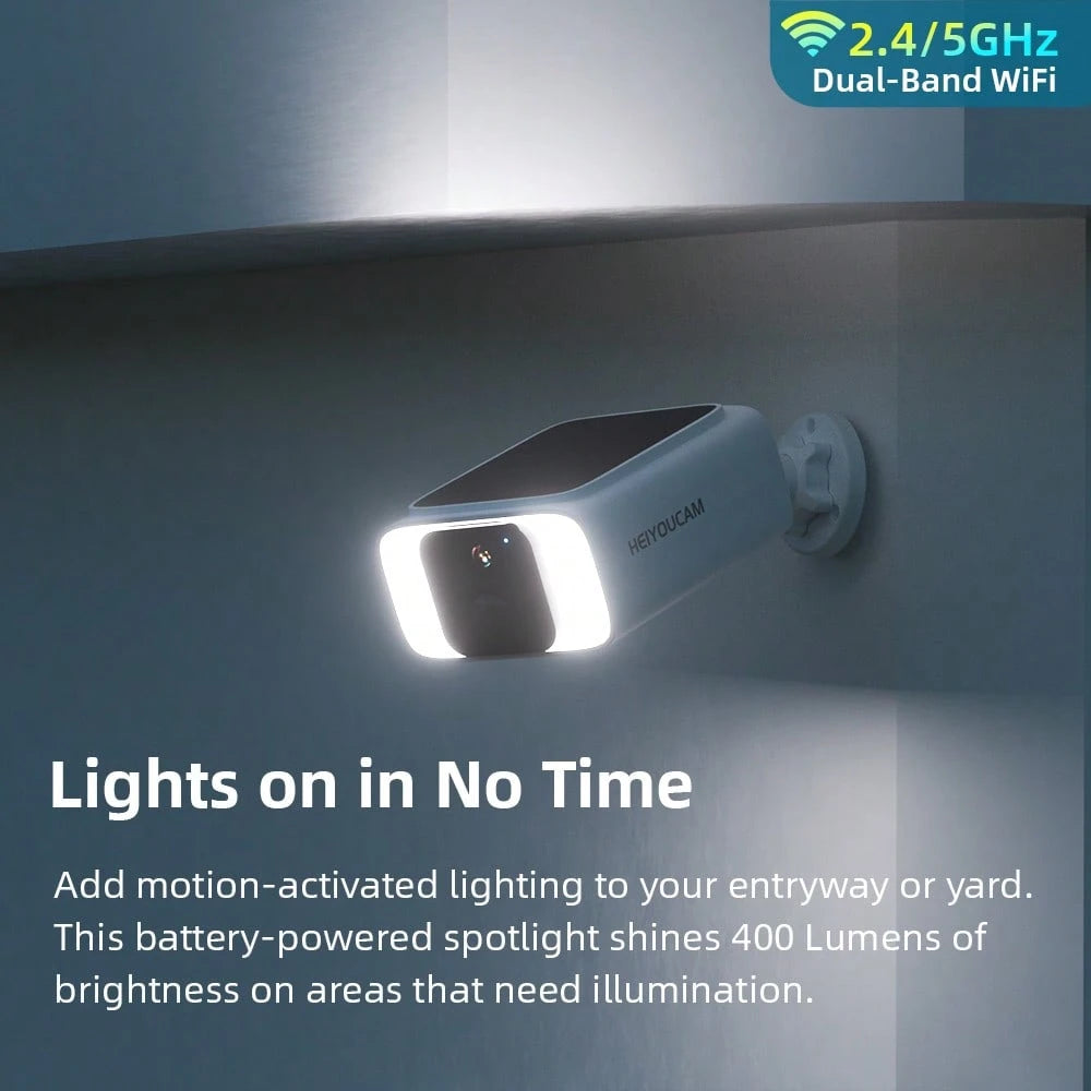 HEIYOUCAM 2K Solar Security Cameras Wireless Outdoor, 2.4Ghz&5Ghz WiFi Surveillance Outdoor Camera For Home Security With Embedded Solar Panel, Color Night Vision, 2-Way Talk, IP65 Waterproof, TF Card