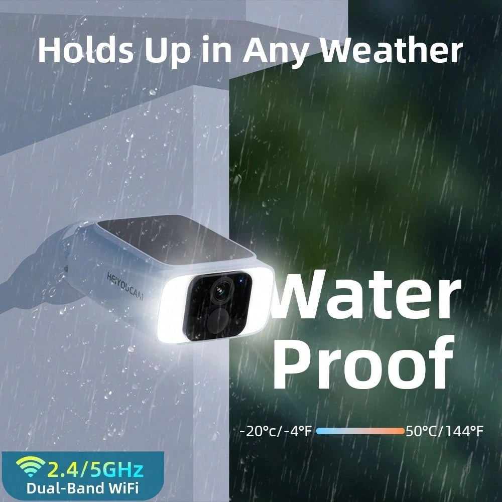 HEIYOUCAM 2K Solar Security Cameras Wireless Outdoor, 2.4Ghz&5Ghz WiFi Surveillance Outdoor Camera For Home Security With Embedded Solar Panel, Color Night Vision, 2-Way Talk, IP65 Waterproof, TF Card
