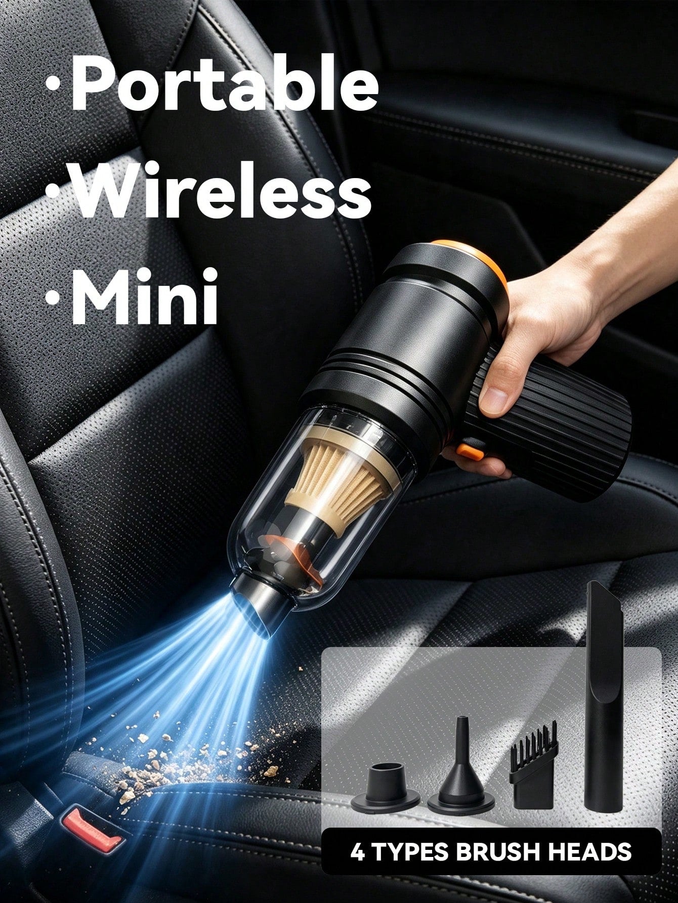 High-Power Wireless Vacuum Cleaner (USB Rechargeable; Suitable For Home And Car Use; Handheld Design; Powerful Suction; Dual Vacuuming And Blowing Functions; Built-In 2400mAh Battery)