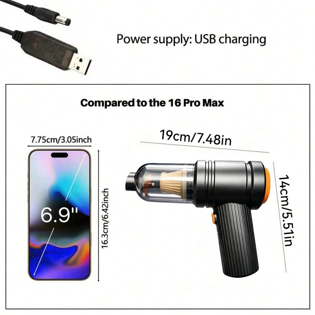 High-Power Wireless Vacuum Cleaner (USB Rechargeable; Suitable For Home And Car Use; Handheld Design; Powerful Suction; Dual Vacuuming And Blowing Functions; Built-In 2400mAh Battery)