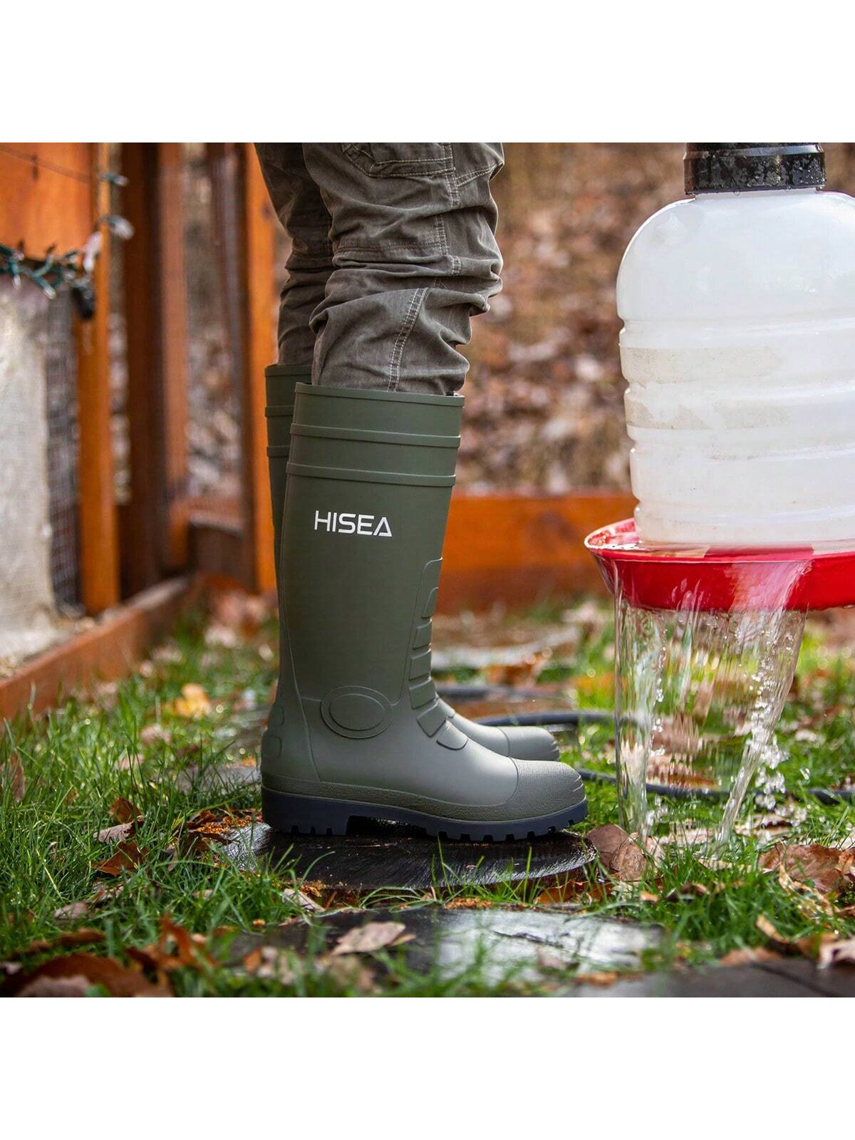 HISEA Men's Rain Boots PVC Rubber Boots, Waterproof Garden Fishing Outdoor Work Boots, Durable Slip Resistant Knee Boots For Agriculture And Industrial Working