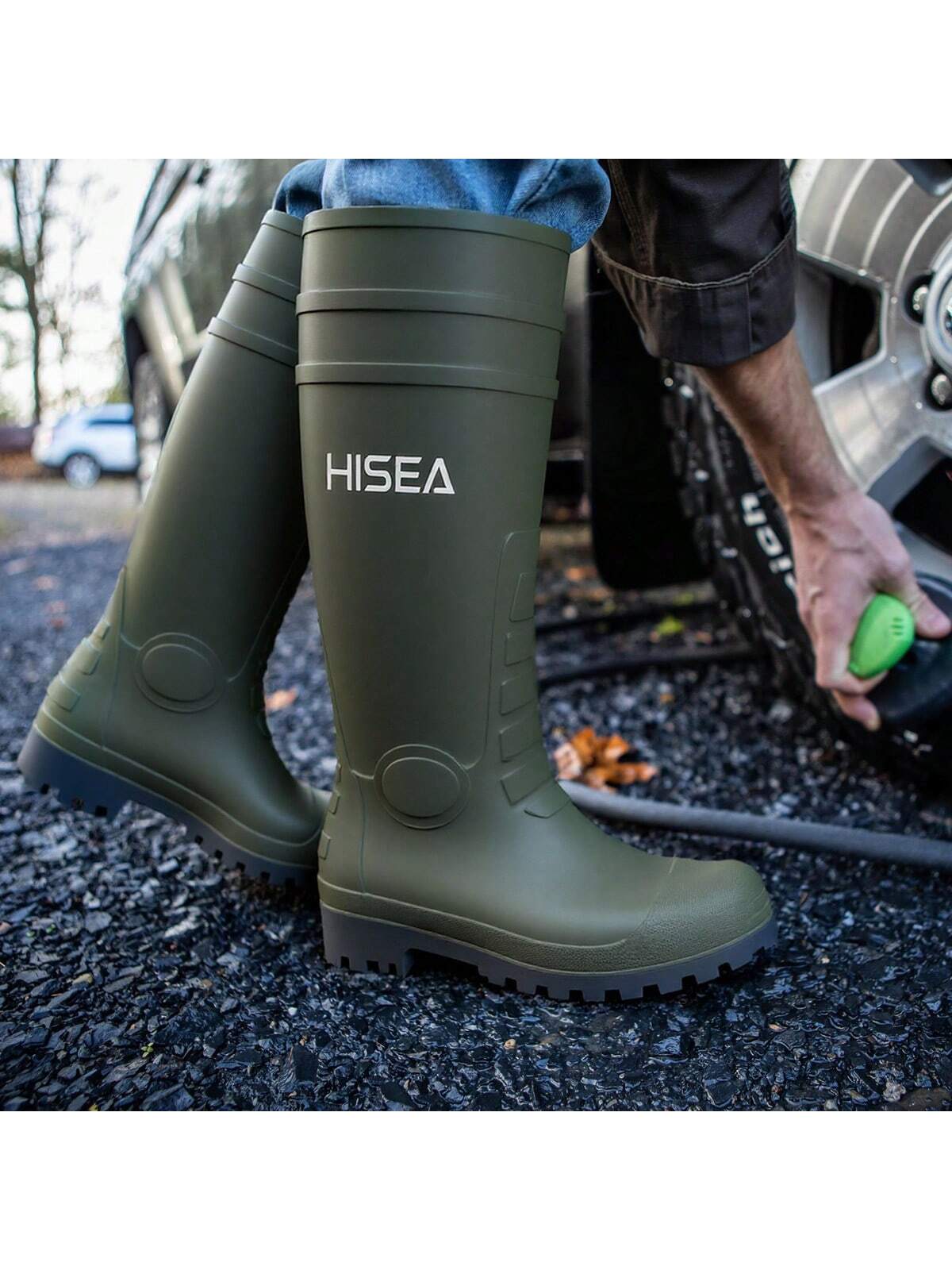 HISEA Men's Rain Boots PVC Rubber Boots, Waterproof Garden Fishing Outdoor Work Boots, Durable Slip Resistant Knee Boots For Agriculture And Industrial Working