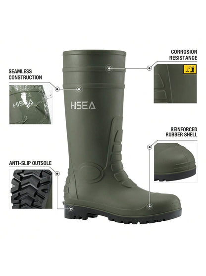 HISEA Men's Rain Boots PVC Rubber Boots, Waterproof Garden Fishing Outdoor Work Boots, Durable Slip Resistant Knee Boots For Agriculture And Industrial Working