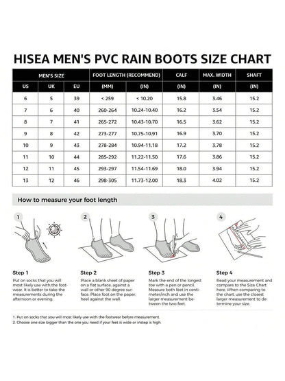 HISEA Men's Rain Boots PVC Rubber Boots, Waterproof Garden Fishing Outdoor Work Boots, Durable Slip Resistant Knee Boots For Agriculture And Industrial Working