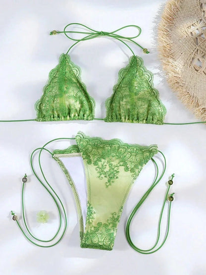 Hollow Lace Bikinis Patchwork Swimsuit Women Bathing Suits Bandage Swimwear Mujer Beachwear Bikini Set