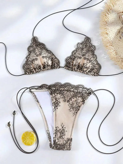 Hollow Lace Bikinis Patchwork Swimsuit Women Bathing Suits Bandage Swimwear Mujer Beachwear Bikini Set