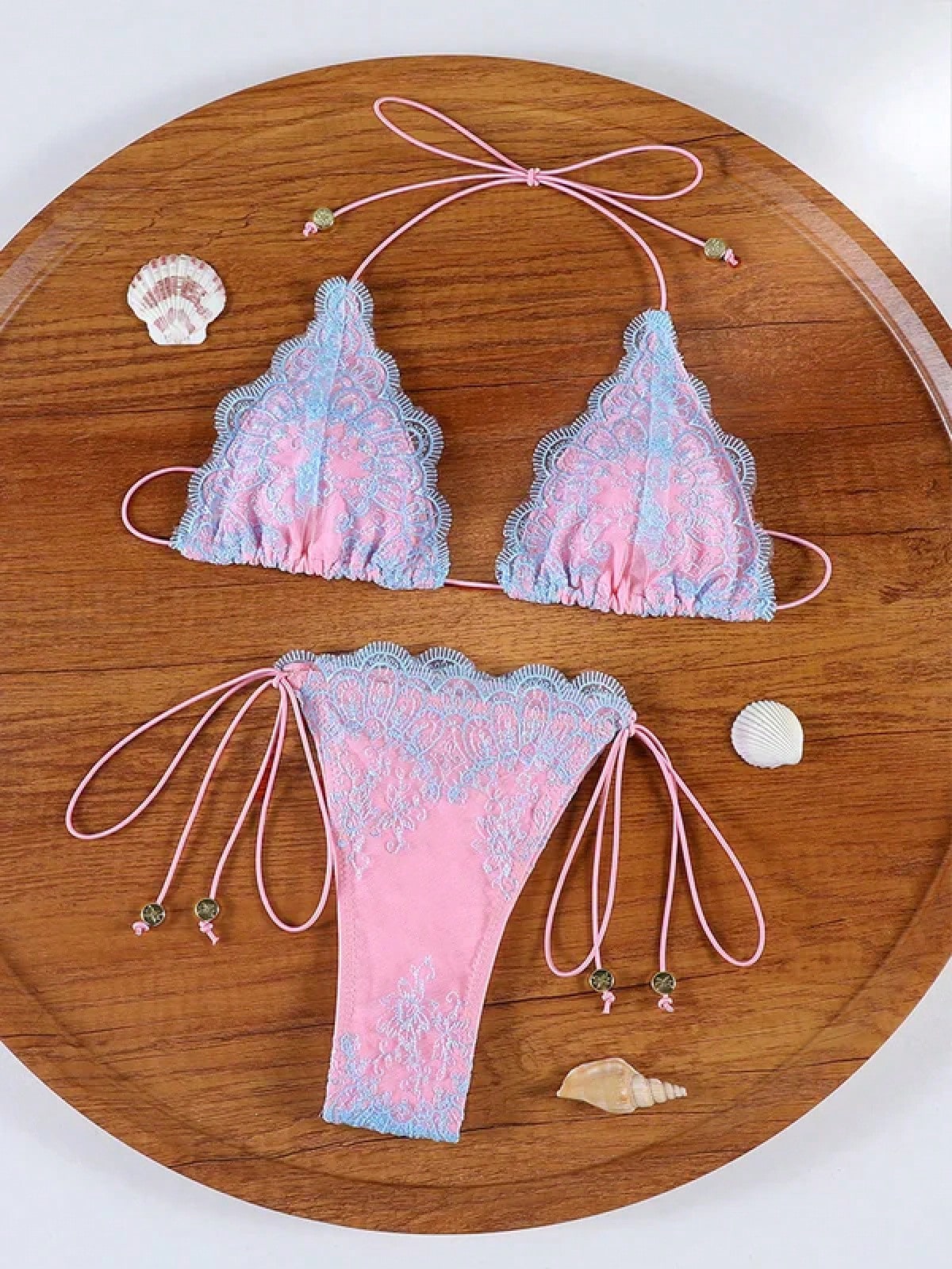 Hollow Lace Bikinis Patchwork Swimsuit Women Bathing Suits Bandage Swimwear Mujer Beachwear Bikini Set