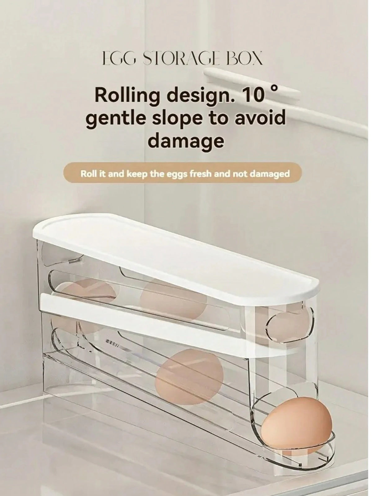 Home & Life > Kitchen & Dining Room > Egg Storage, Side-Door Of Refrigerator Specialized Space-Saving Rolling Egg Storage Box- Egg Storage, Durable Plastic, Essential For Kitchen