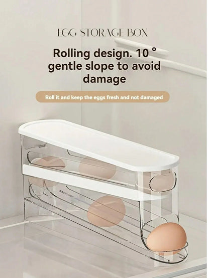 Home & Life > Kitchen & Dining Room > Egg Storage, Side-Door Of Refrigerator Specialized Space-Saving Rolling Egg Storage Box- Egg Storage, Durable Plastic, Essential For Kitchen