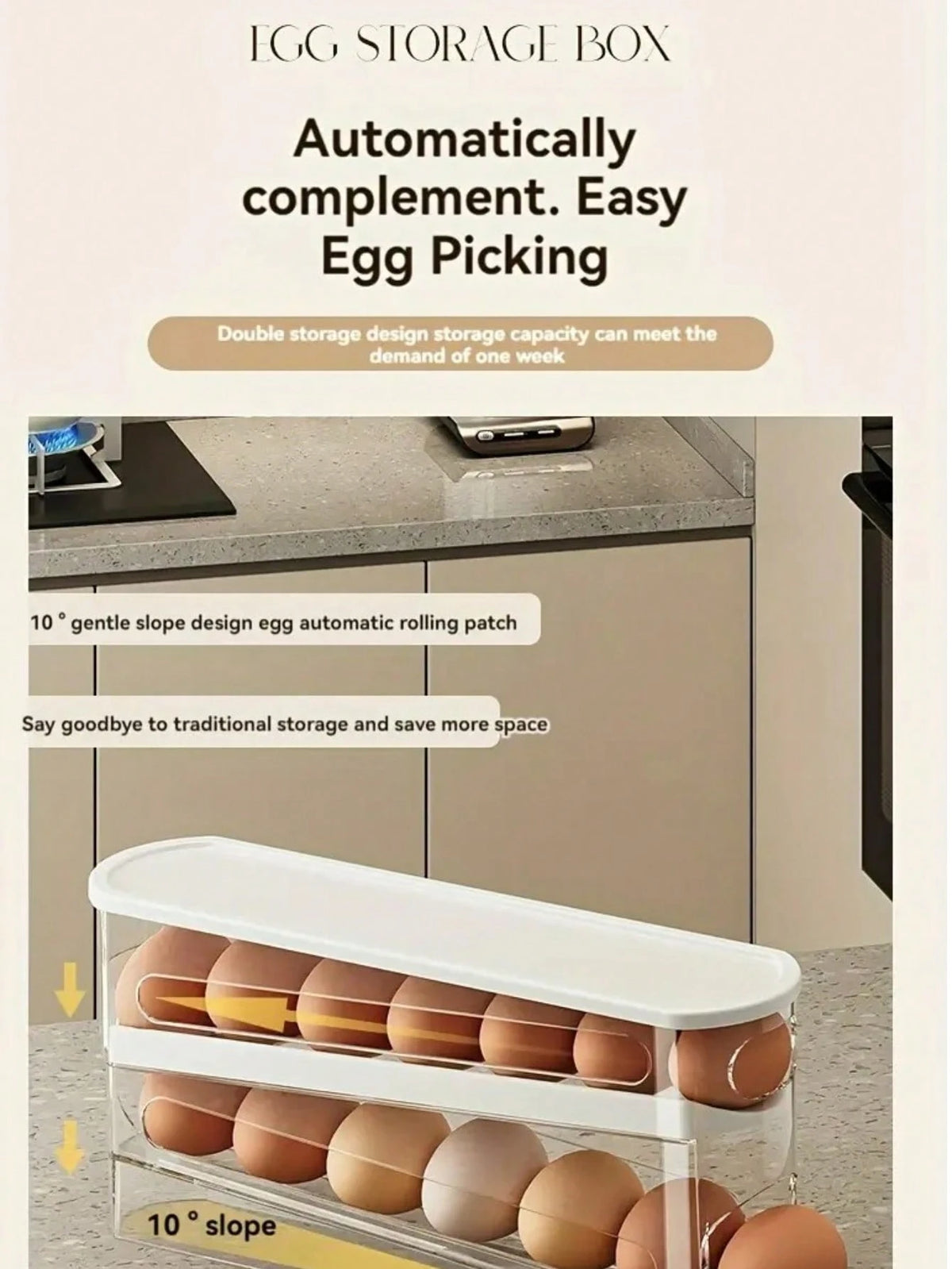 Home & Life > Kitchen & Dining Room > Egg Storage, Side-Door Of Refrigerator Specialized Space-Saving Rolling Egg Storage Box- Egg Storage, Durable Plastic, Essential For Kitchen