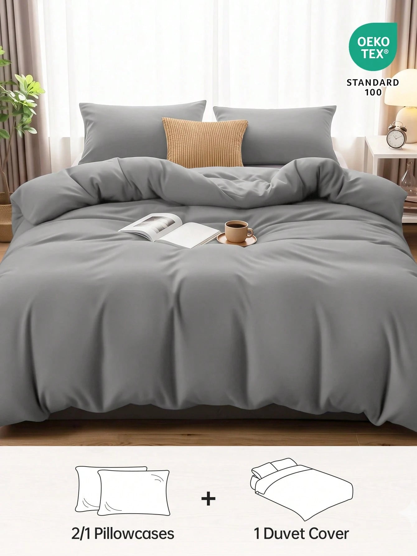 HONEYMOON 2/3-Piece Ultra-Soft Solid Color Duvet Cover Set, Zipper Closure And 7 Corner Ties, Lightweight Cloud-Like Bedding, 1 Duvet Cover With 1/2 Pillowcases, Perfect Fit For Twin/Full/Queen/King S