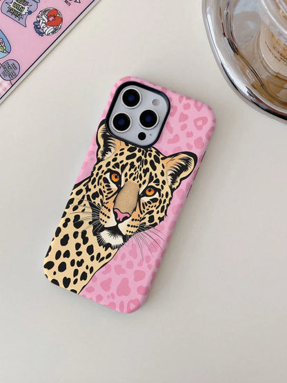 Hot Girl Pink Leopard Cheetah Print Phone Case Compatible With Iphone 17ProMax 17Air 16Pro/15/14/13/12/11 European & American Cool Film 2-In-1 Hard Shell Anti-Drop Niche Hot Girl Cover