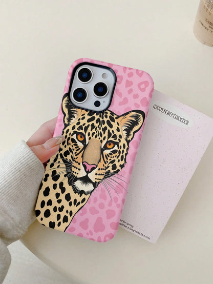 Hot Girl Pink Leopard Cheetah Print Phone Case Compatible With Iphone 17ProMax 17Air 16Pro/15/14/13/12/11 European & American Cool Film 2-In-1 Hard Shell Anti-Drop Niche Hot Girl Cover