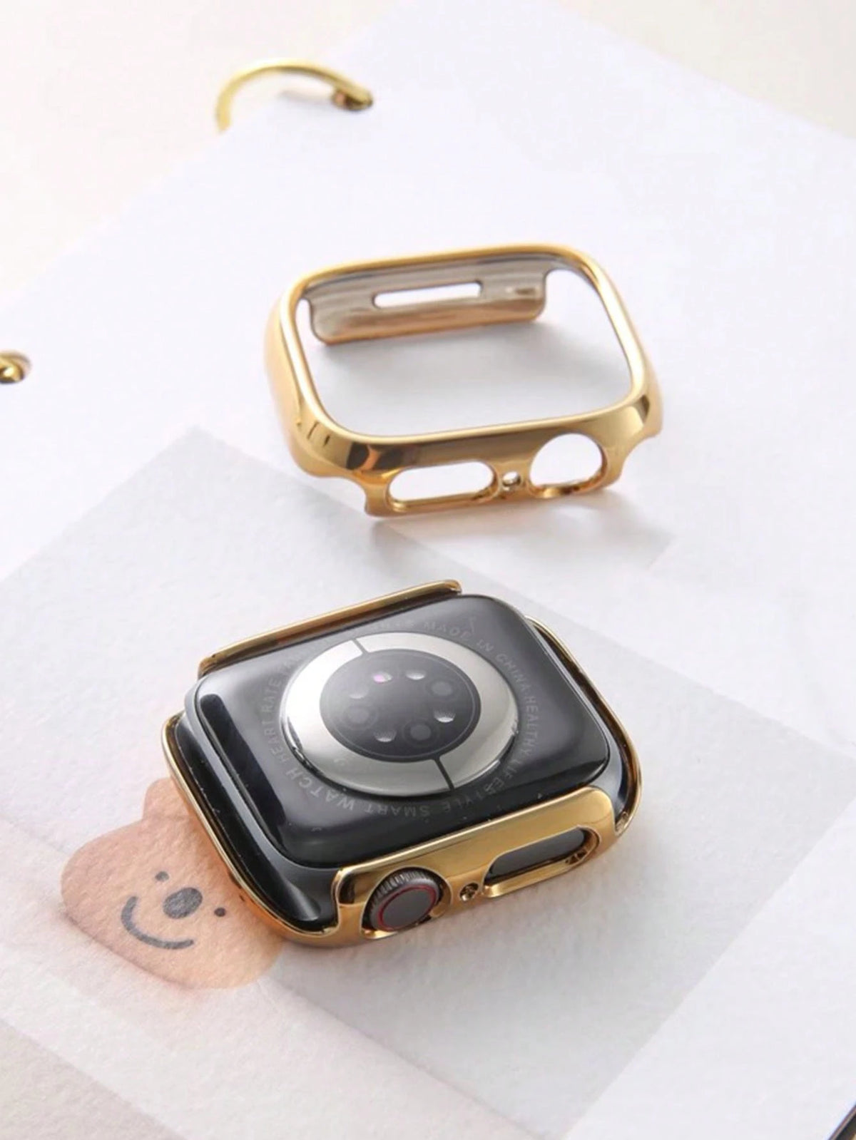 Huastonband Compatible Case Cover Protective Shell PC Hard Material Electroplated Gold Hollow Frame Watch Protective Frame Suitable For Watch Ultra 3 2 1 S10 SE S9/S8/S7/S6/S5/S4/S3/S2/S1 Series Men W