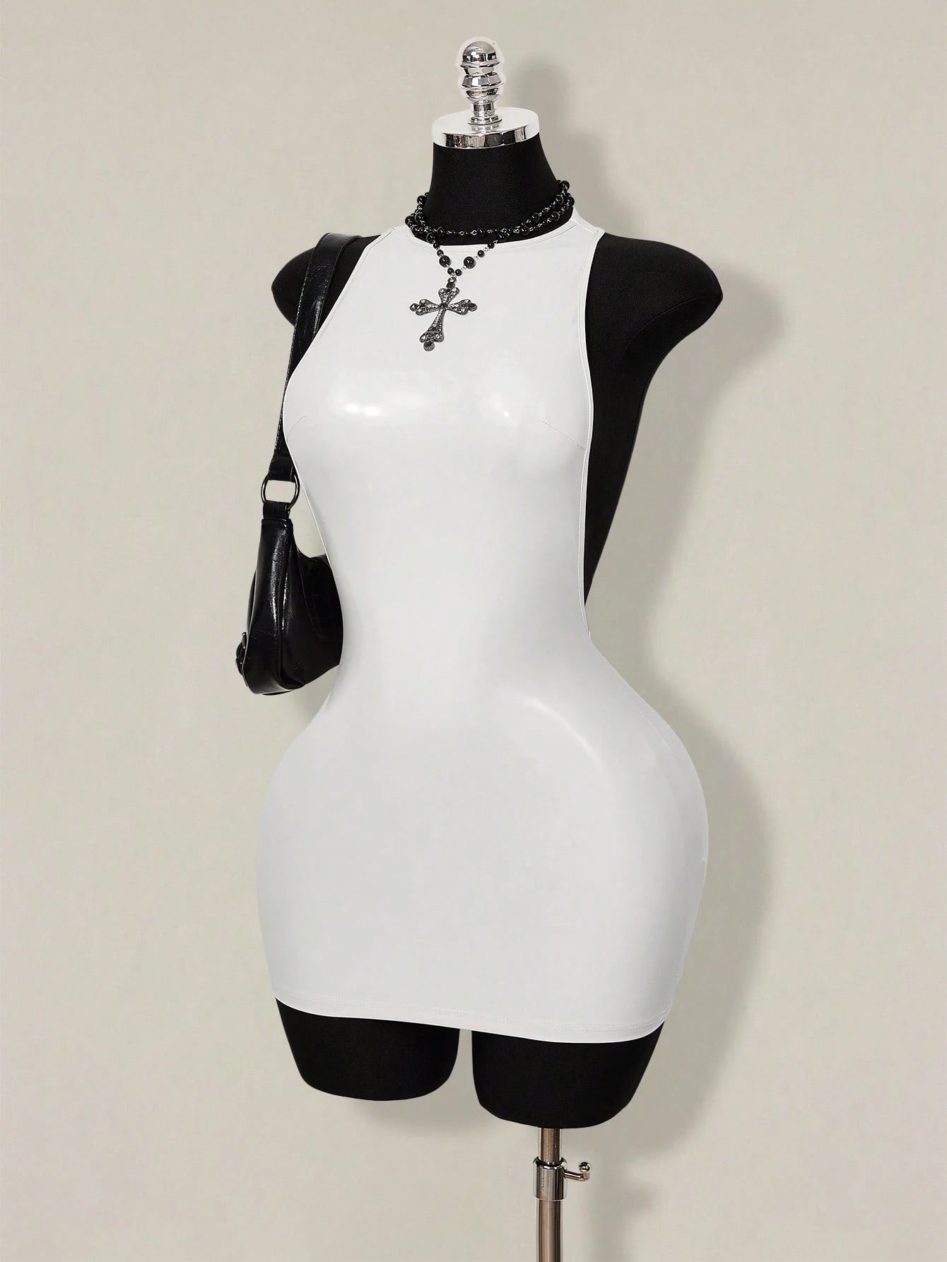 ICON 2026 New Arrive Women's Y2k White Solid Color Backless Sleeveless Bodycon Mini Dress,Spring/Summer Open Back,Summer