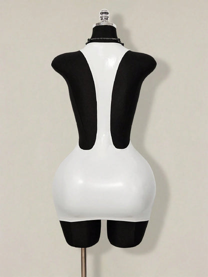 ICON 2026 New Arrive Women's Y2k White Solid Color Backless Sleeveless Bodycon Mini Dress,Spring/Summer Open Back,Summer