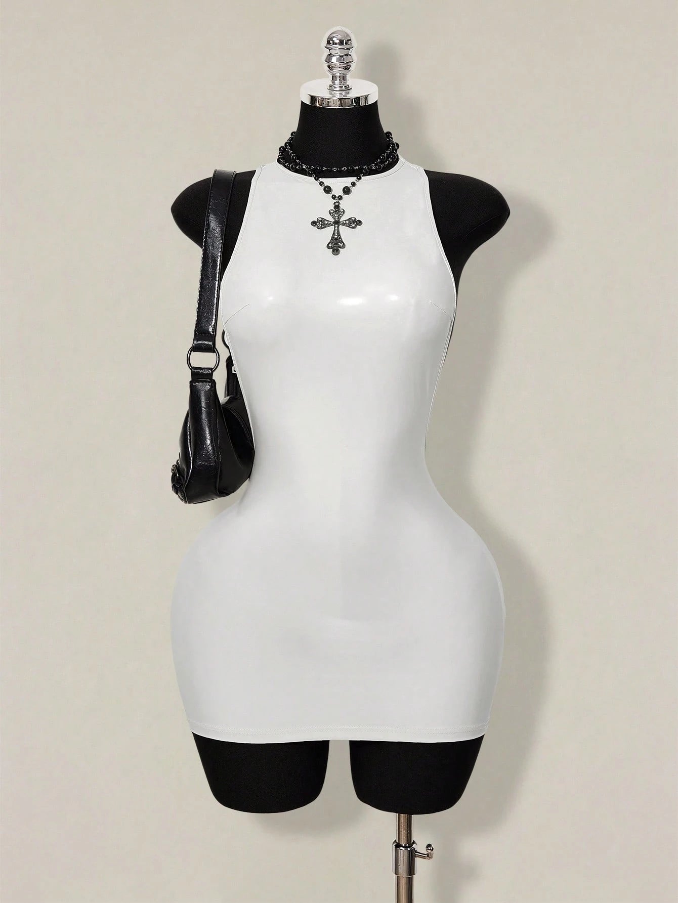 ICON 2026 New Arrive Women's Y2k White Solid Color Backless Sleeveless Bodycon Mini Dress,Spring/Summer Open Back,Summer
