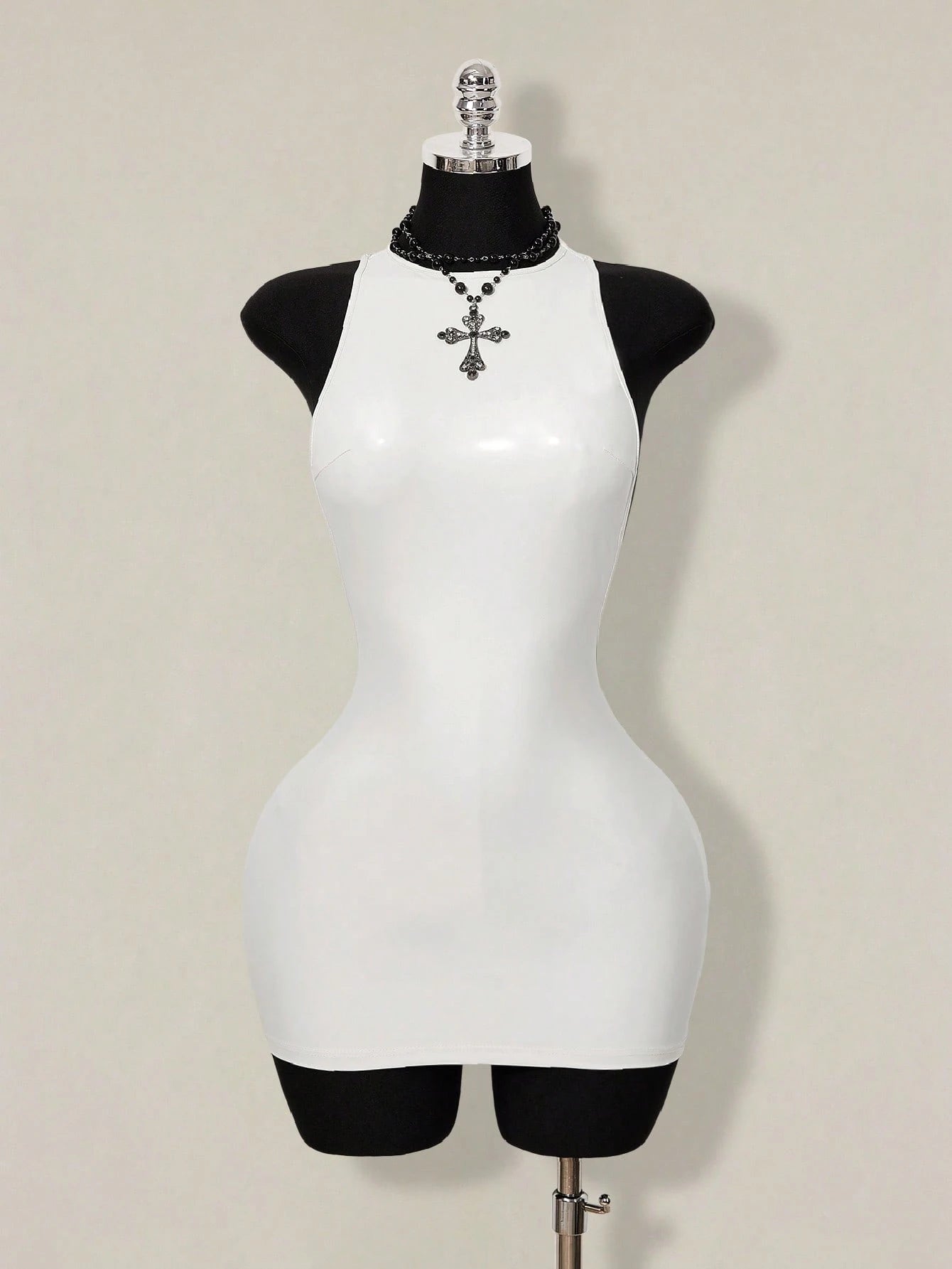 ICON 2026 New Arrive Women's Y2k White Solid Color Backless Sleeveless Bodycon Mini Dress,Spring/Summer Open Back,Summer