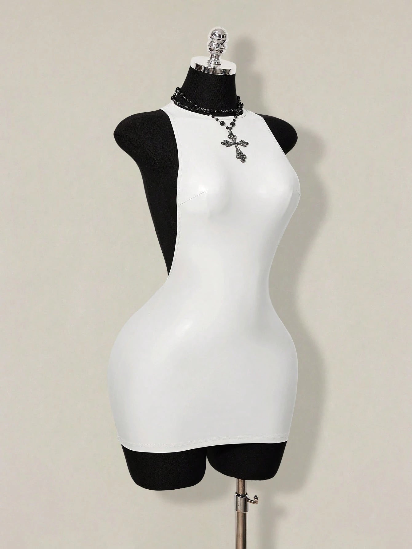 ICON 2026 New Arrive Women's Y2k White Solid Color Backless Sleeveless Bodycon Mini Dress,Spring/Summer Open Back,Summer