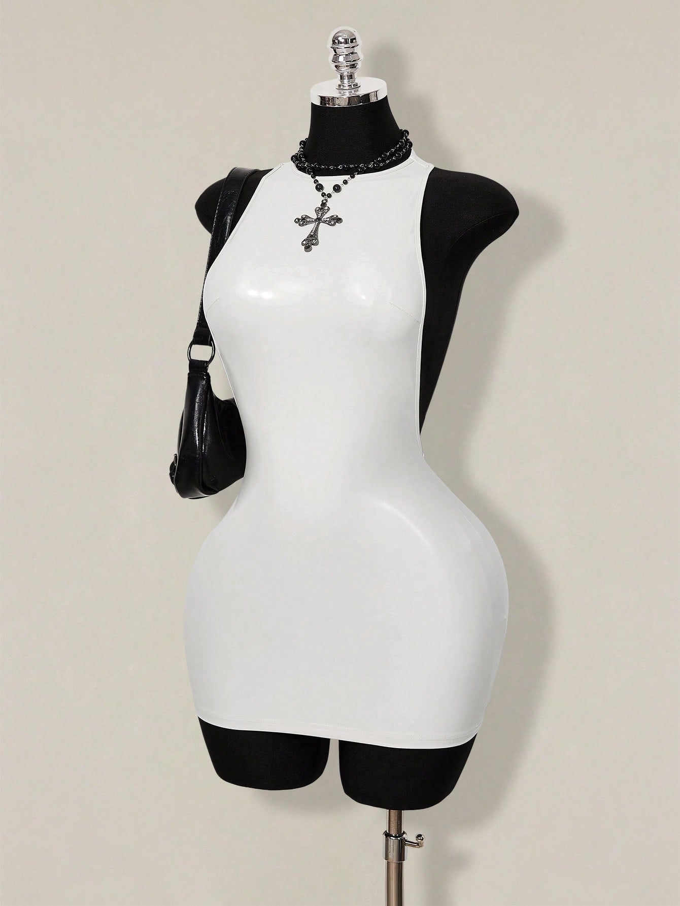 ICON 2026 New Arrive Women's Y2k White Solid Color Backless Sleeveless Bodycon Mini Dress,Spring/Summer Open Back,Summer