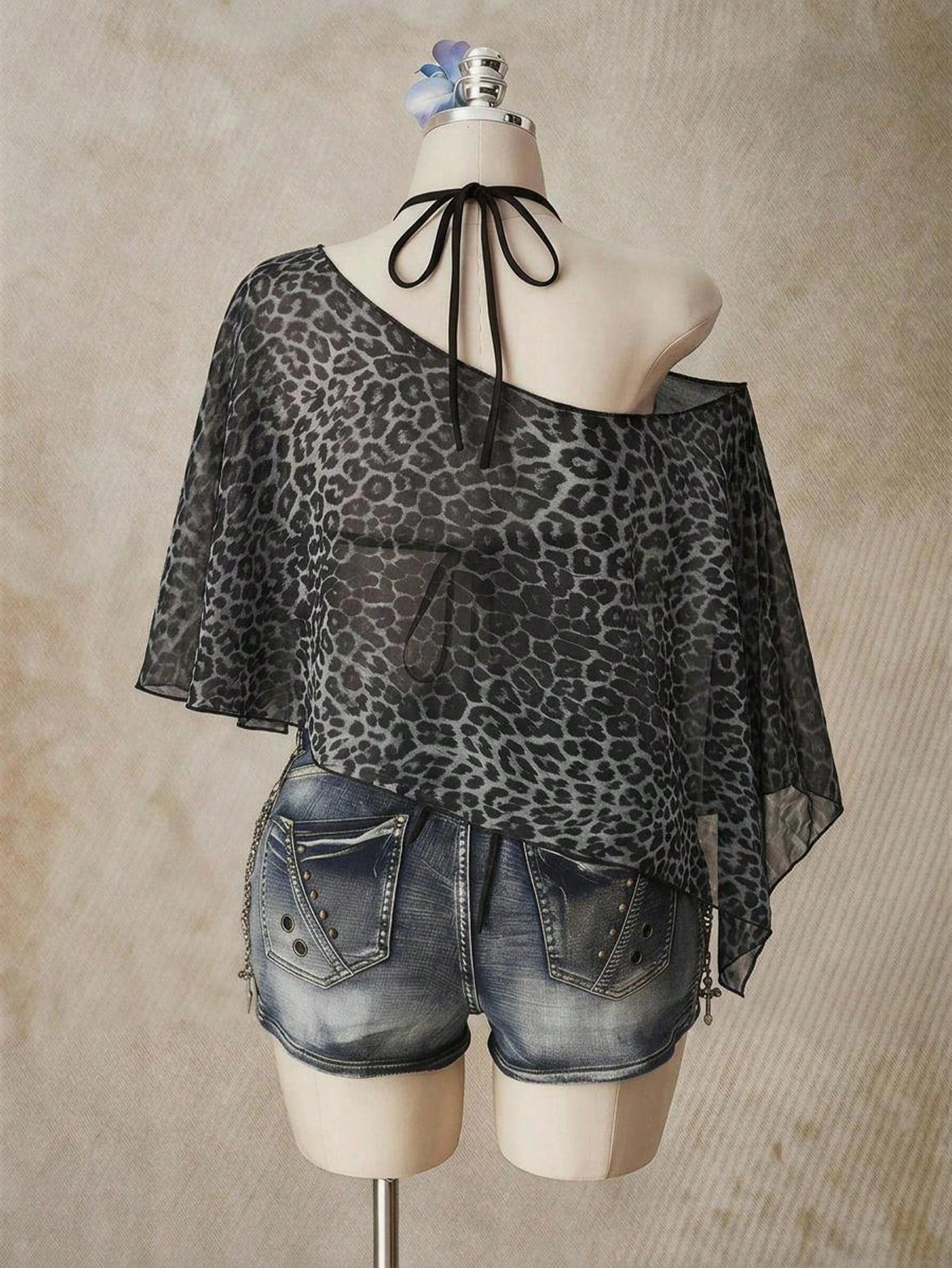 ICON Casual Minimalist Leopard Print Pattern Plus Size Mesh Top For Women, Suitable For Summer