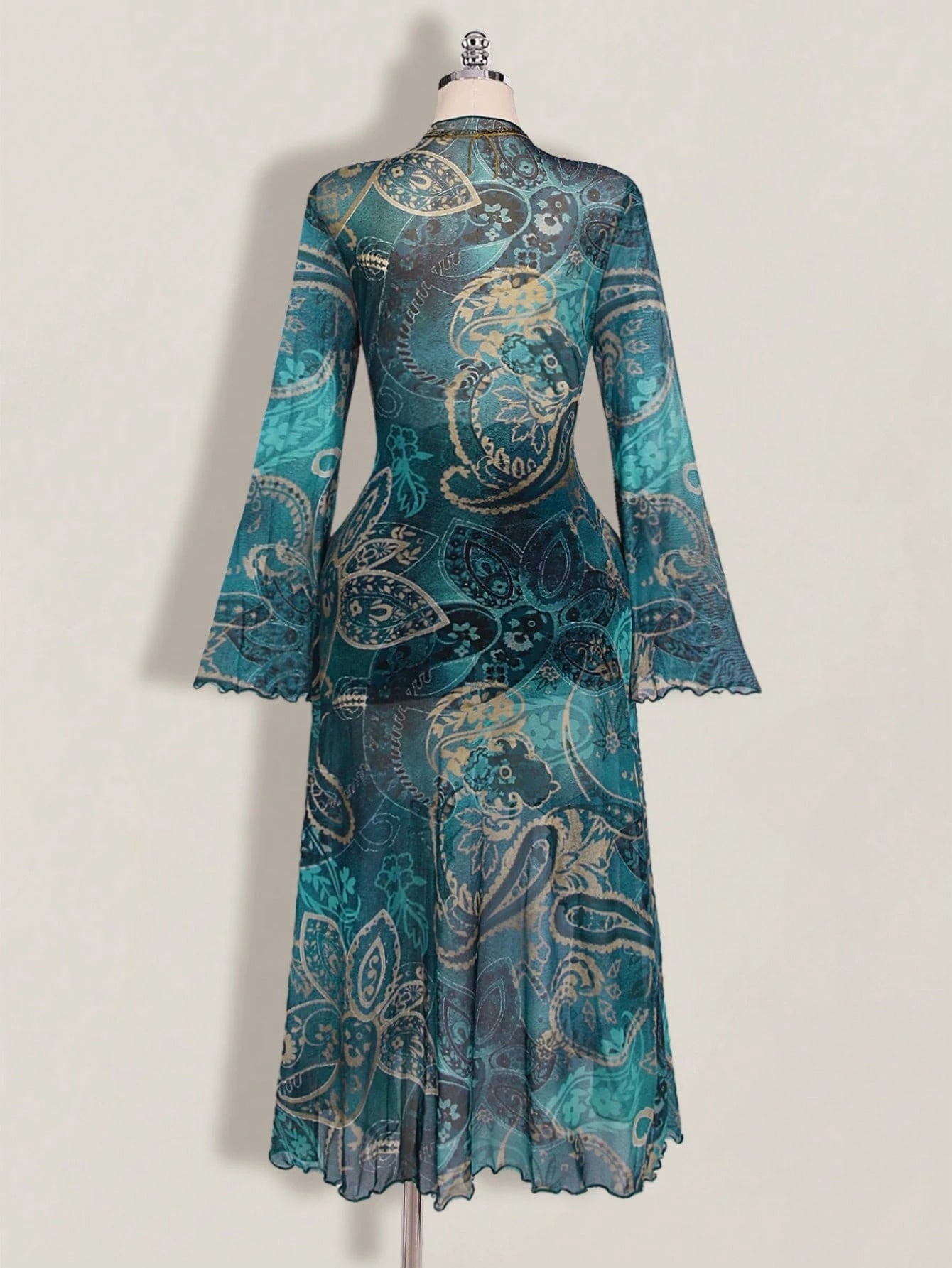 ICON Plus Size Women Paisley Print Tie Front Top, Suitable For Vacation And Beach Vacation Beach Vacation Teal Autumn Boho 90s Fall