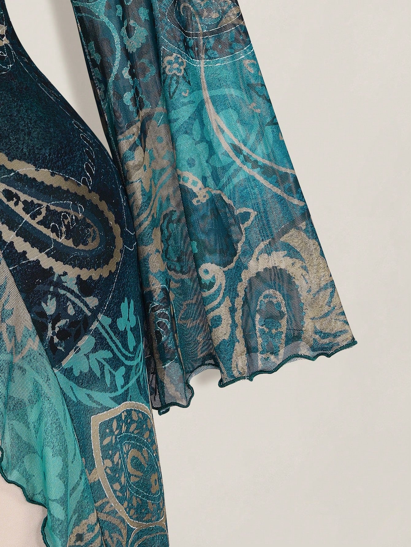 ICON Plus Size Women Paisley Print Tie Front Top, Suitable For Vacation And Beach Vacation Beach Vacation Teal Autumn Boho 90s Fall