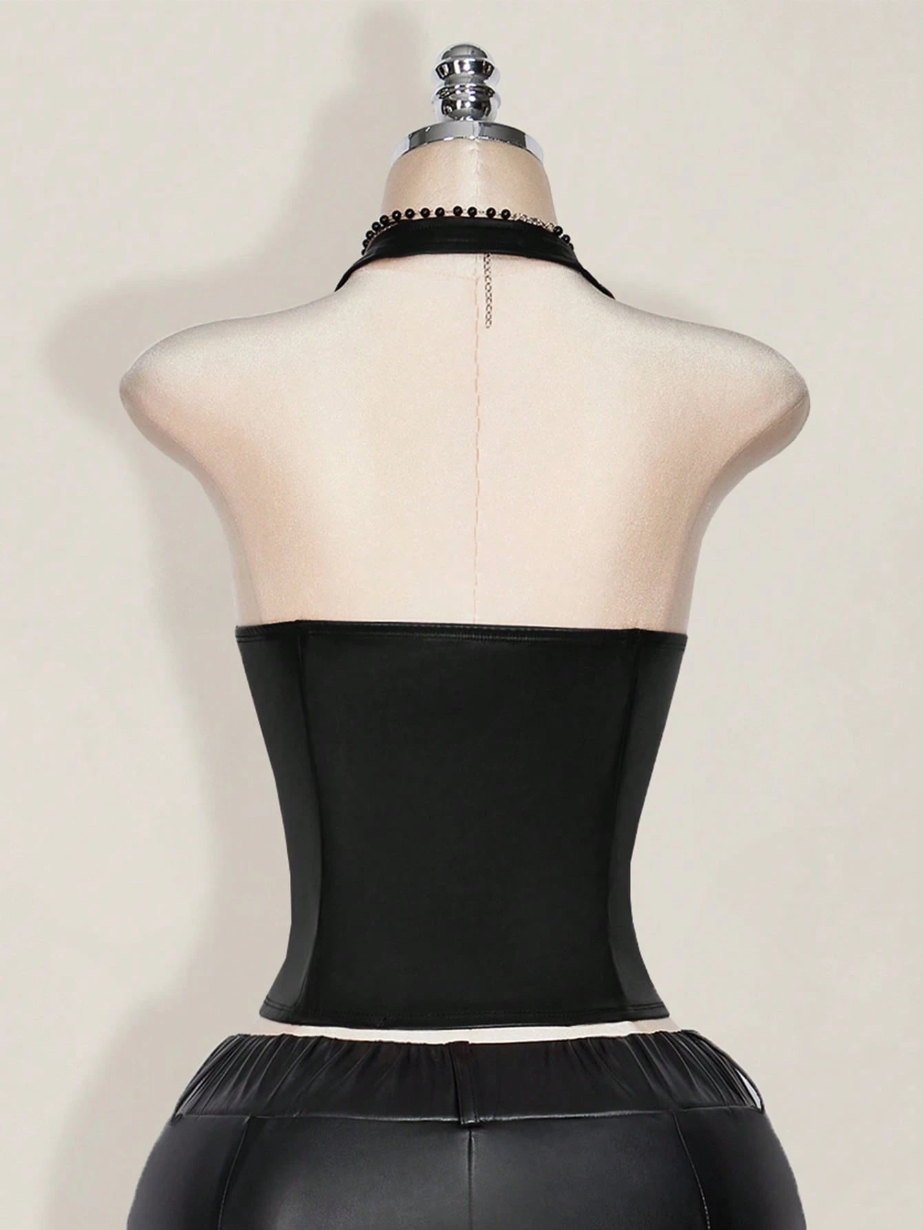 ICON Plus Size Women's Black Goth PU Leather Halter Neck Corset Top,Summer Night Out Club Grommet Tied V-Neck Off Shoulder Y2K Gothic Buckle Tank Top