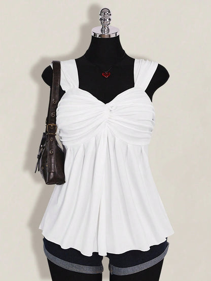 ICON Plus Size Women's Black Twist Front Sleeveless Babydoll Knit Top, Y2K Style Back To School Summer Cute Tops
