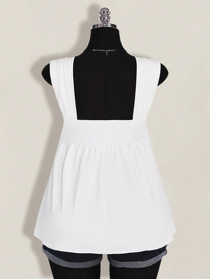 ICON Plus Size Women's Black Twist Front Sleeveless Babydoll Knit Top, Y2K Style Back To School Summer Cute Tops