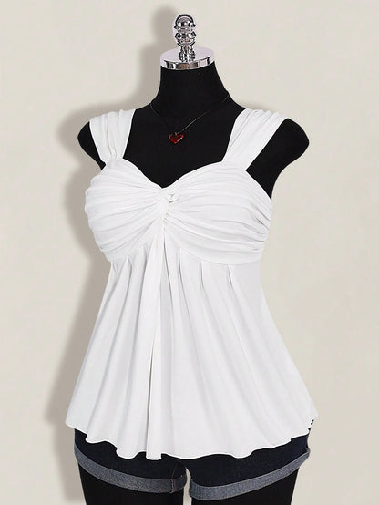 ICON Plus Size Women's Black Twist Front Sleeveless Babydoll Knit Top, Y2K Style Back To School Summer Cute Tops