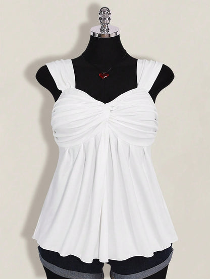 ICON Plus Size Women's Black Twist Front Sleeveless Babydoll Knit Top, Y2K Style Back To School Summer Cute Tops