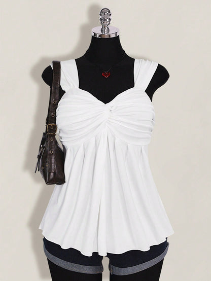 ICON Plus Size Women's Black Twist Front Sleeveless Babydoll Knit Top, Y2K Style Back To School Summer Cute Tops