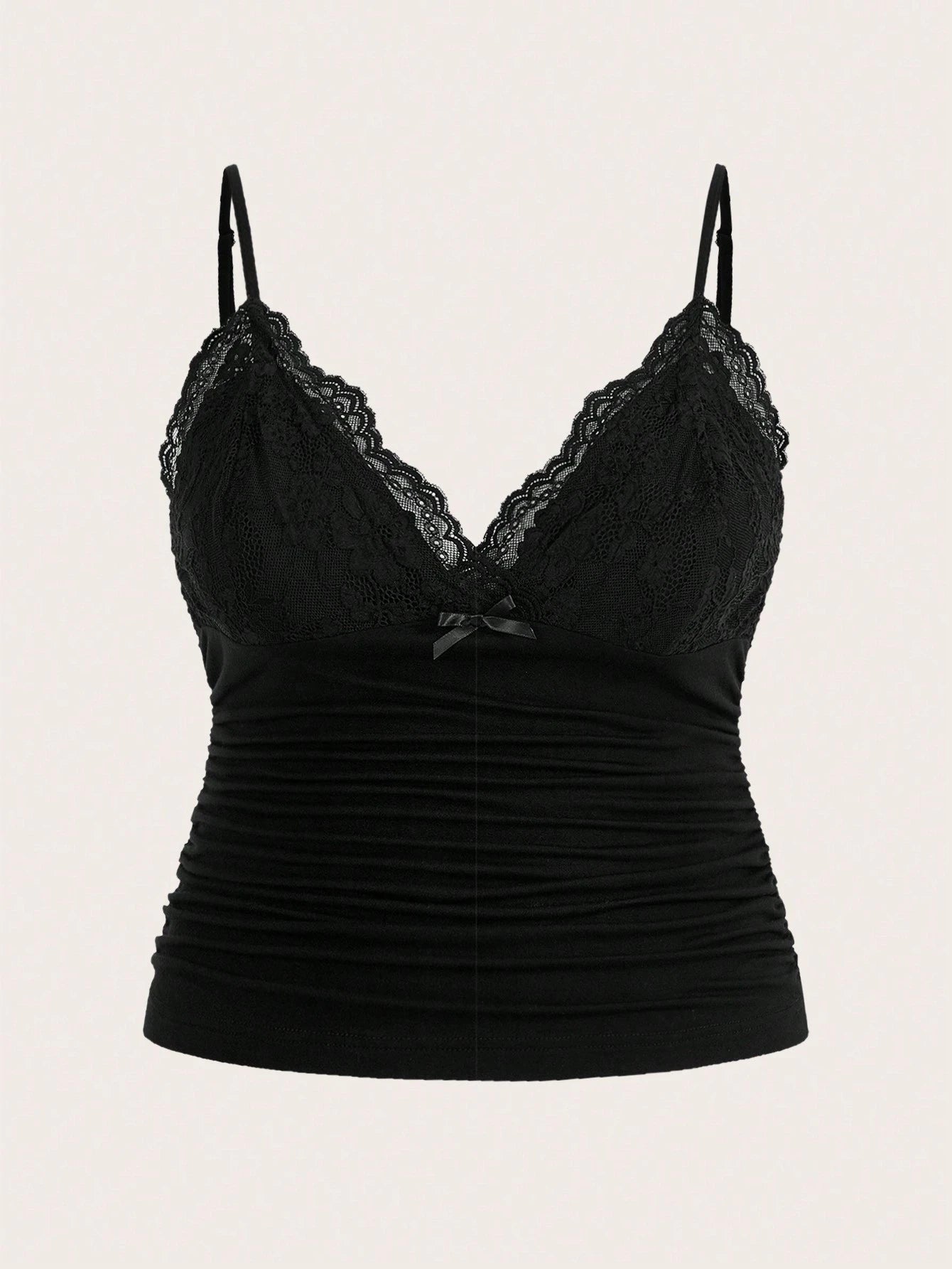 ICON Plus Size Women Summer Contrast Lace Pleated Camisole Top