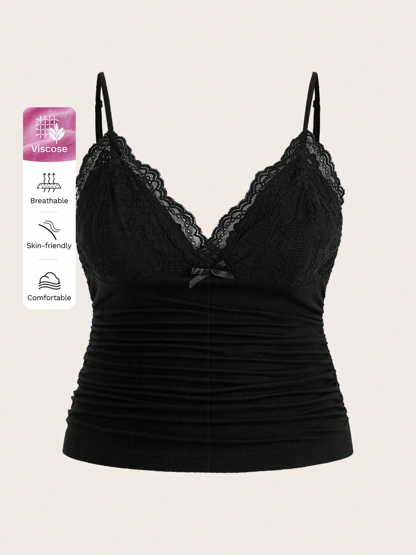 ICON Plus Size Women Summer Contrast Lace Pleated Camisole Top
