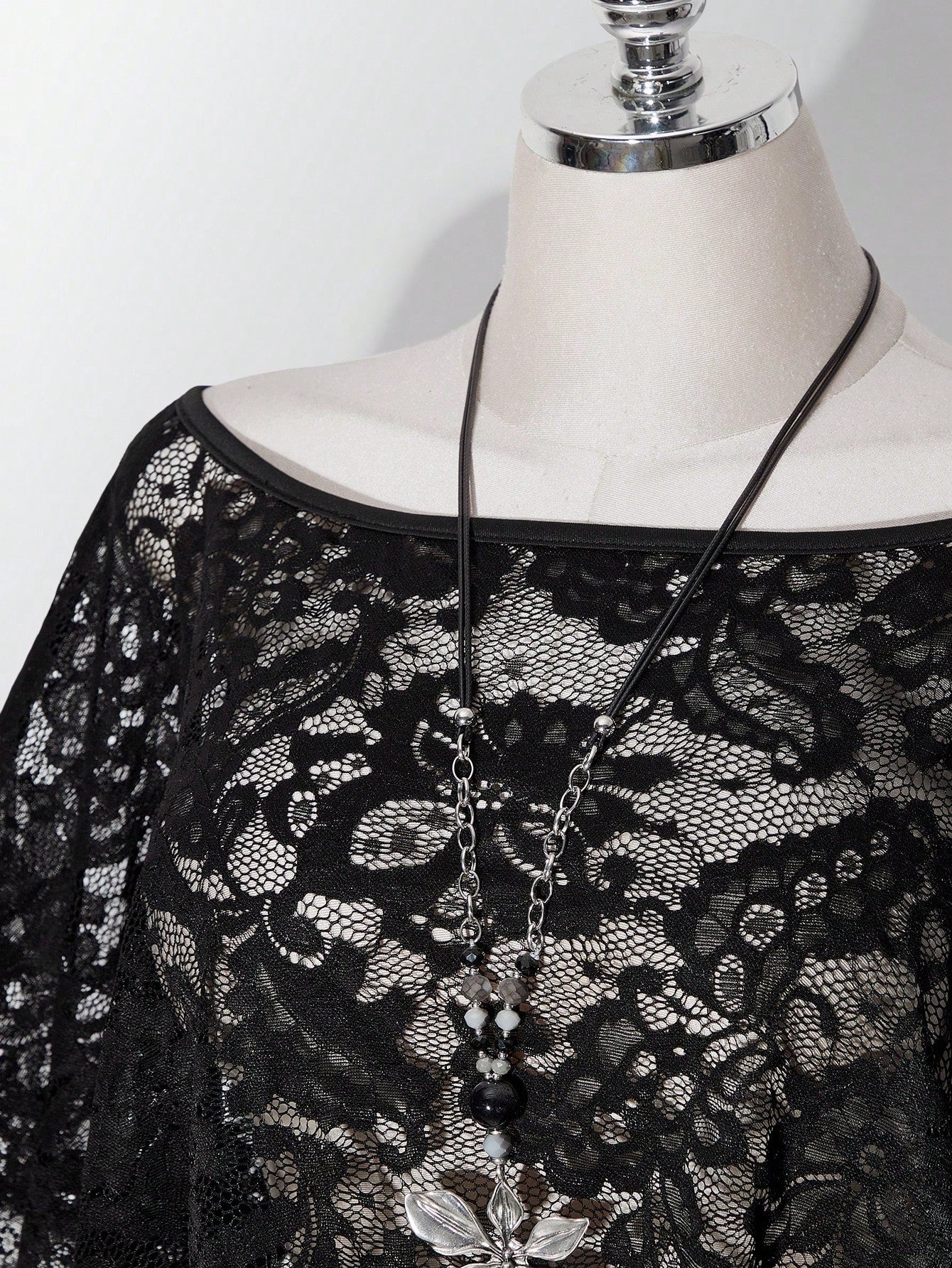 ICON Women's Plus Size Retro Sexy Millennial Style Y2K Simple Elegant Everyday Commute Boat Neck Can Be Worn Off-Shoulder Black Lace Shawl Semi-Sheer Top