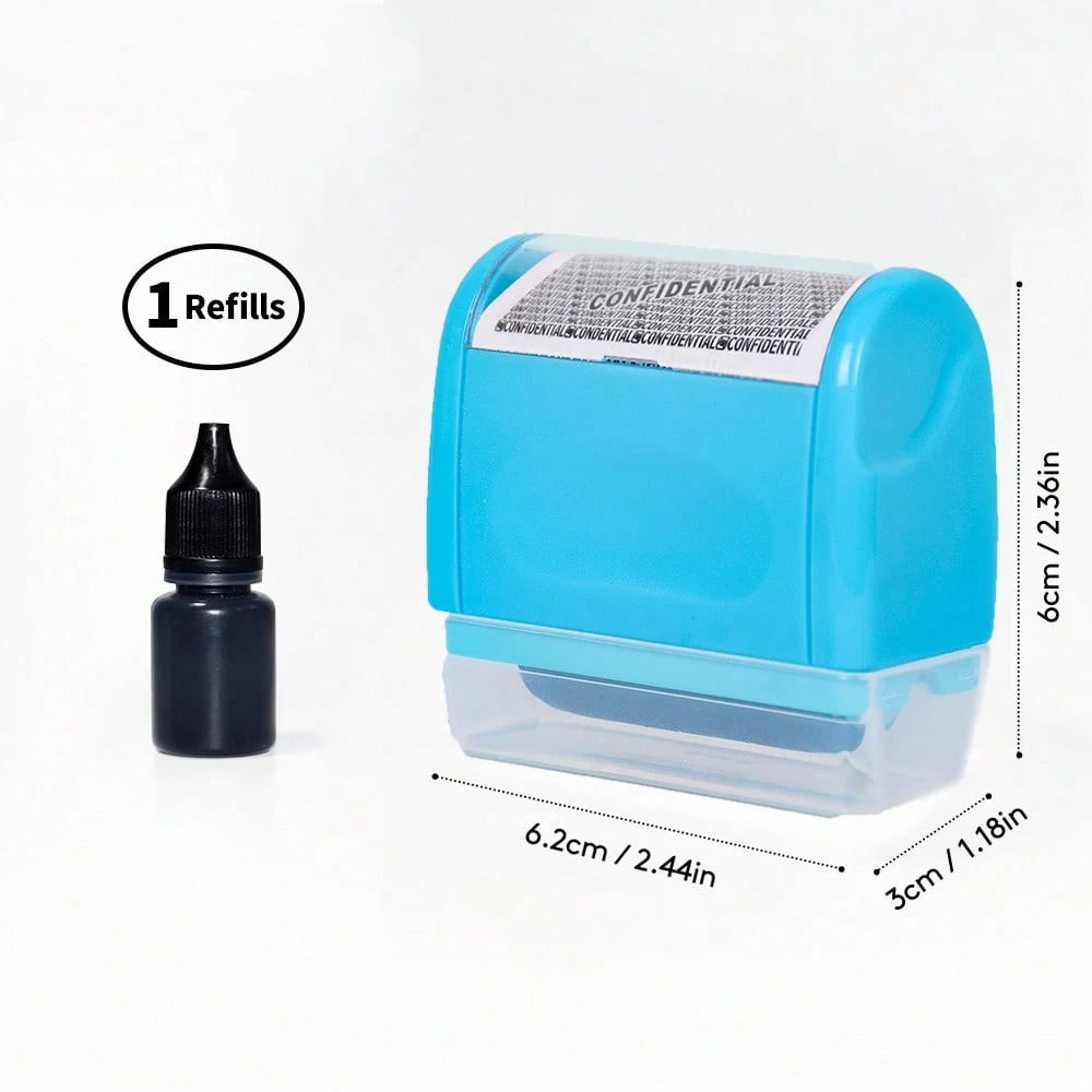 Identity Theft Protection Roller Stamp Set- Blue (Includes Replacement Ink, Bottle With Cap For Easy Use, Storage Box),Back To School,School Supplies