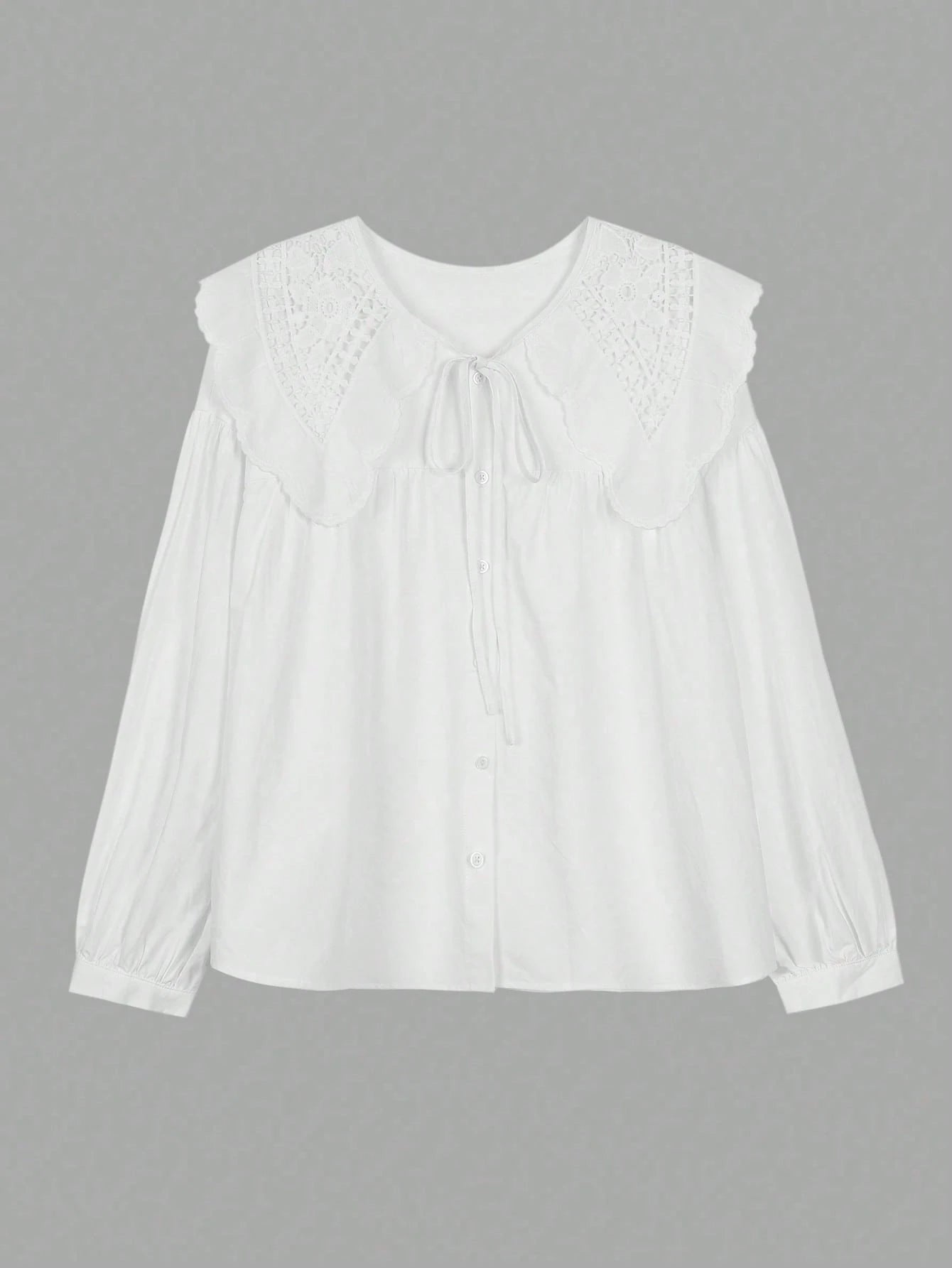 ii Peter Pan Collar Sweet Loose Long Sleeve Versatile Blouse, Plus Size Women Top White