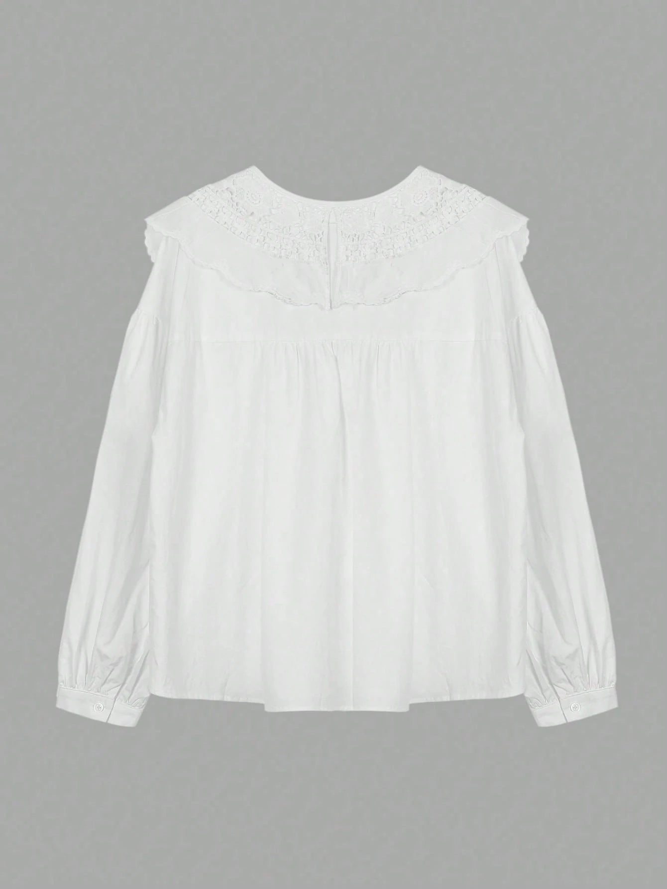 ii Peter Pan Collar Sweet Loose Long Sleeve Versatile Blouse, Plus Size Women Top White
