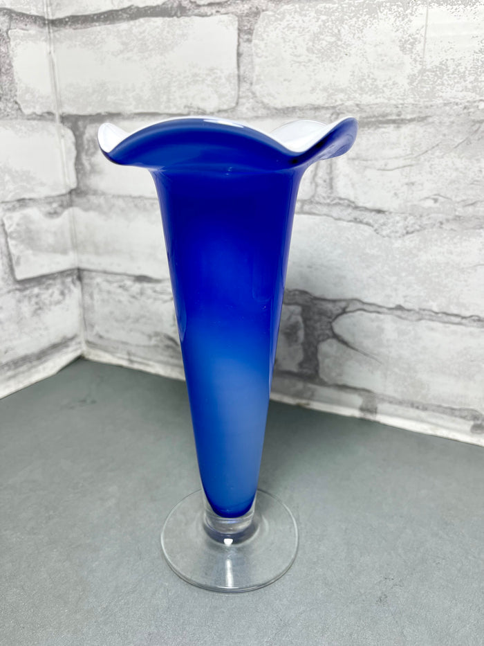 Cobalt Blue Glass Fluted Vase