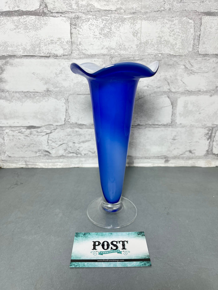 Cobalt Blue Glass Fluted Vase