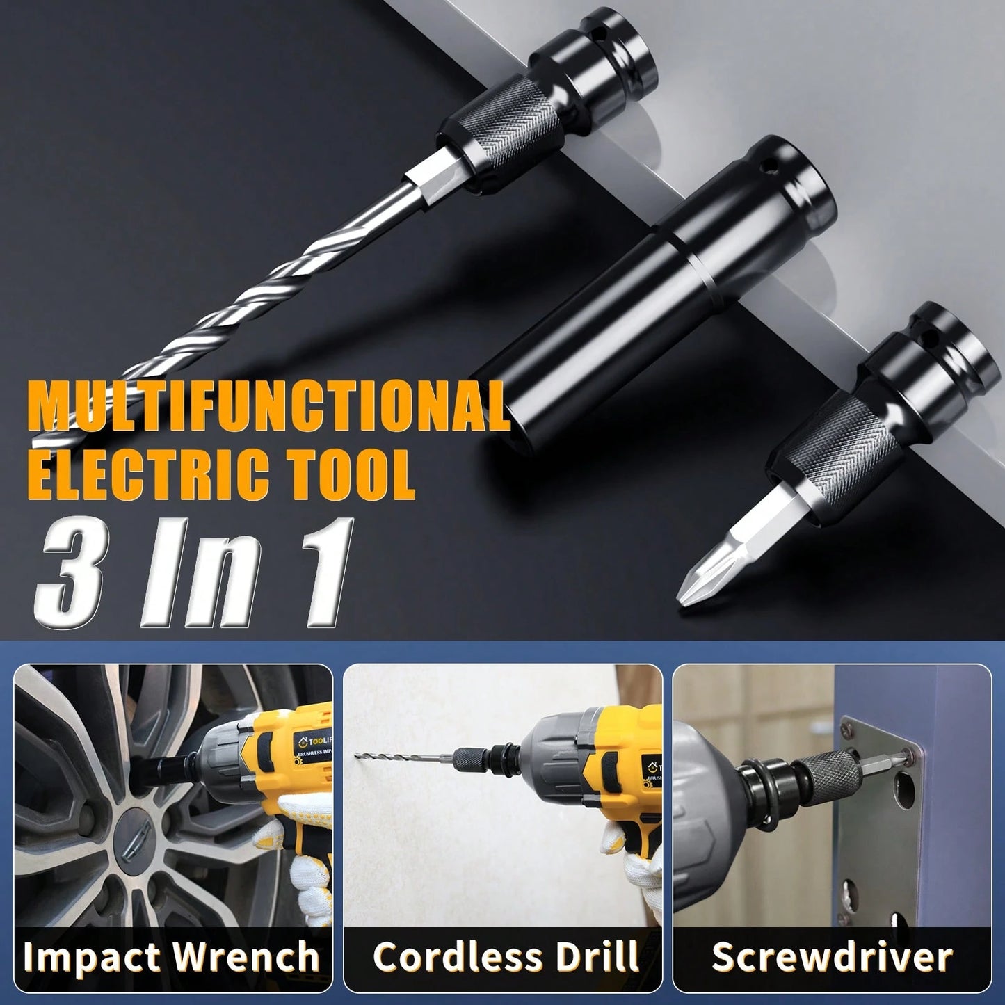 Impact Wrench, 21V 1/2 Inch 1820RPM Brushless Power Impact Driver, Torque, Comes With Battery And Charger, 6 Sockets And Full Accessories, Electric Impact Gun For Car And Home Use