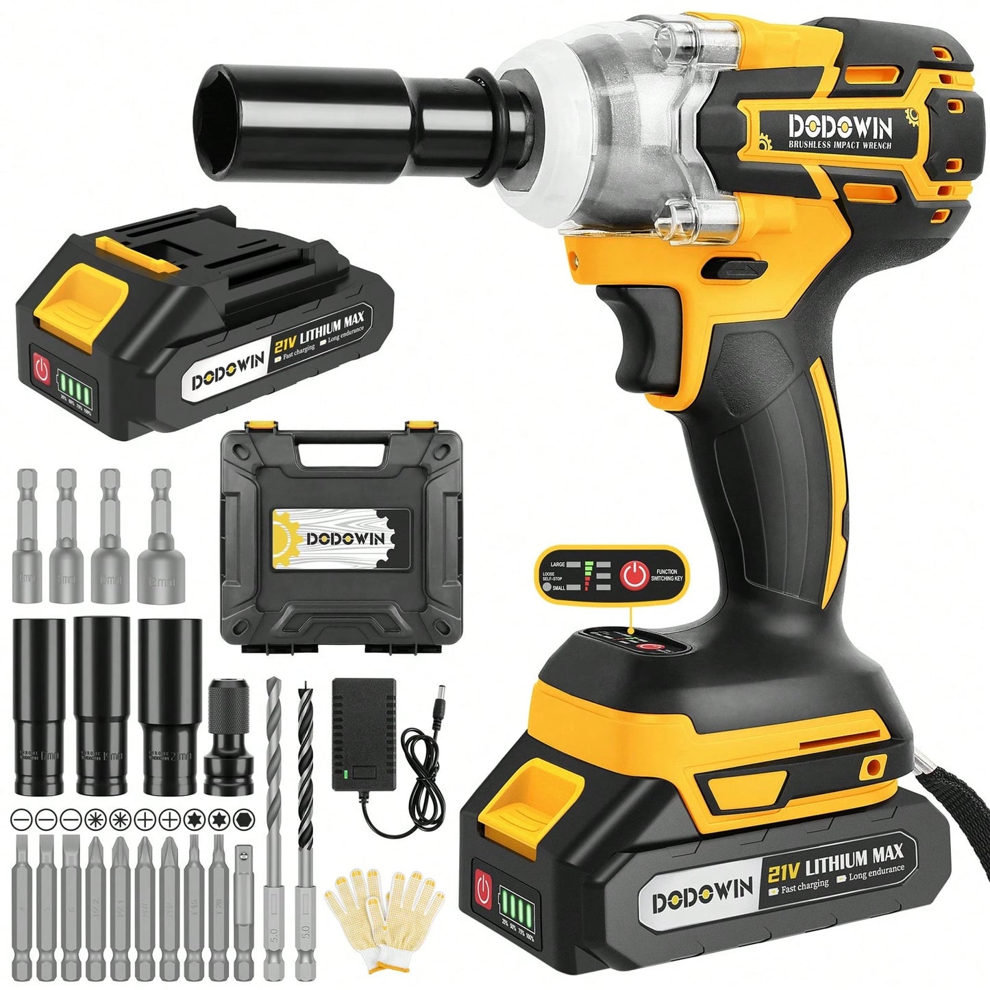 Impact Wrench, 21V 1/2 Inch 1820RPM Brushless Power Impact Driver, Torque, Comes With Battery And Charger, 6 Sockets And Full Accessories, Electric Impact Gun For Car And Home Use
